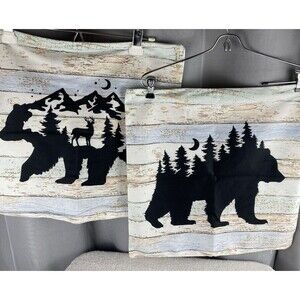 Set Of 2 Double Sided Wild Animal Wolf Elk Bear Deer Throw Pillow Covers 18X18